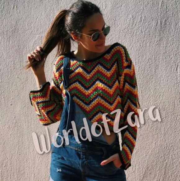 Zara Sweaters - ZARA Multicolor Crochet Sweater